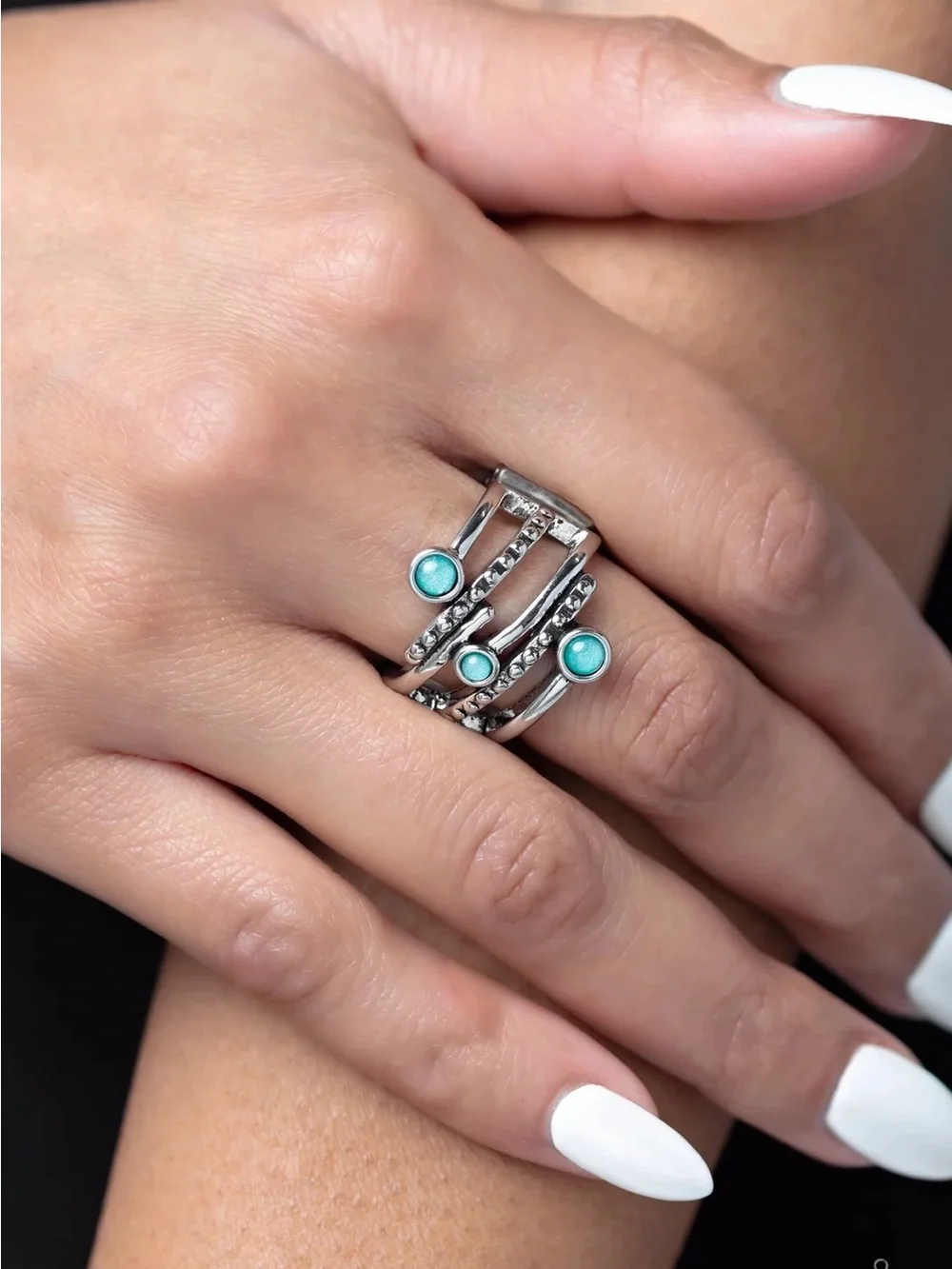 paparazzi Silver Multi-Band Ring with Turquoise Accents